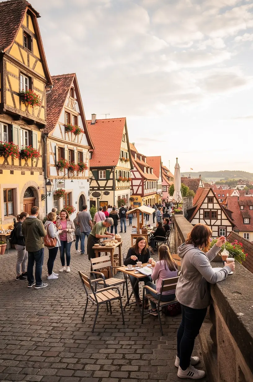 Kinder erkunden begeistert ein historisches Schloss in Deutschland, begleitet von Eltern, die die Route entspannt gestalten.